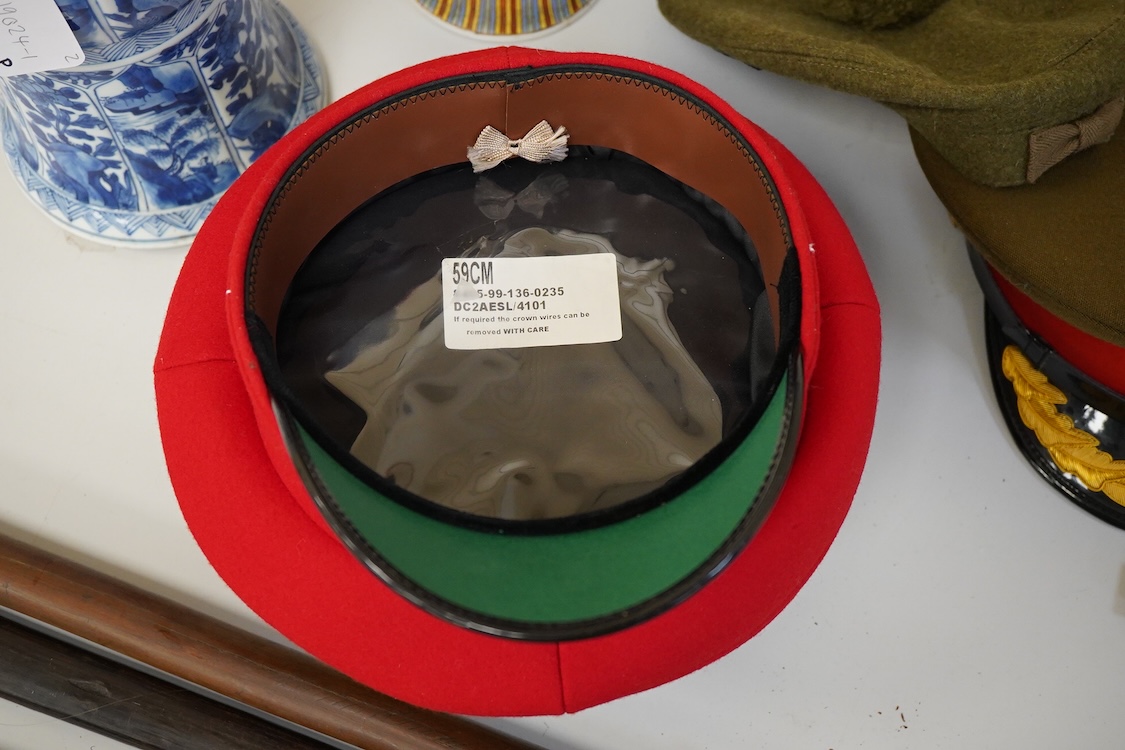 Four various caps, French Gendarme police hat etc